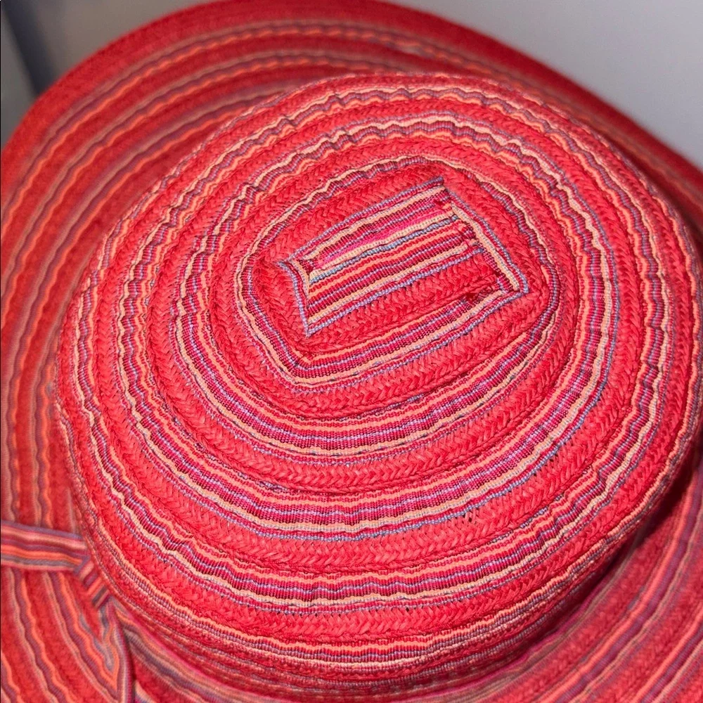 Cappelli Straworld, Inc. Striped Red Wide Brim Hat With Bow OS